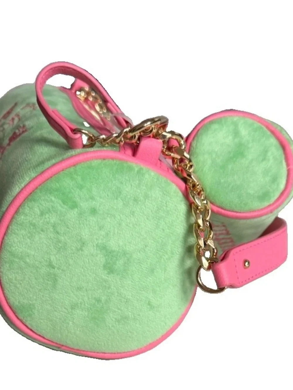 Juicy Couture Retro Green Pink Scottie Dog Barrel Crossbody Bag Charm Set 2pc